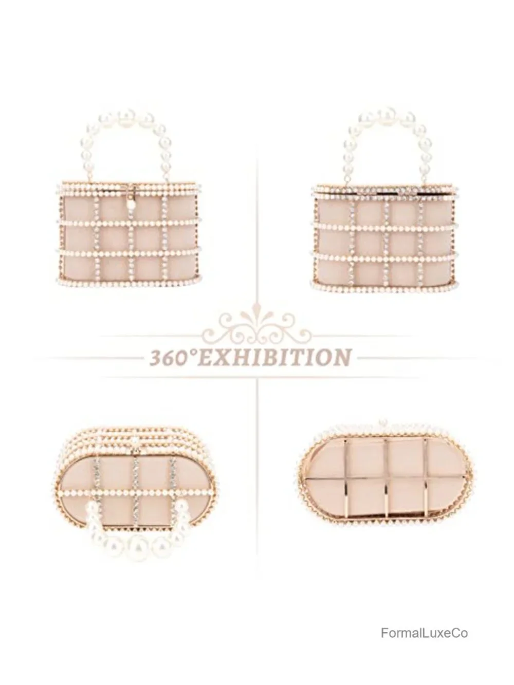 Metal Crystal Bucket Evening Clutch Pearls Wristlet Wedding Prom Party Purse